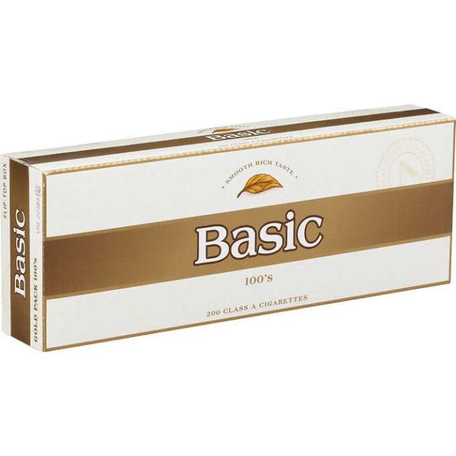 Basic 100's, Gold Pack, Box Of 10 Packs - Hello Cigarettes